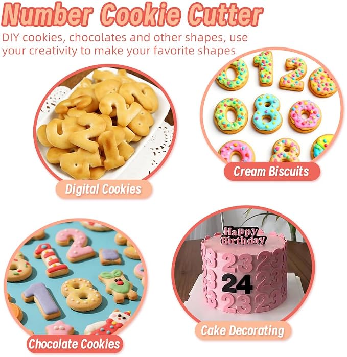 0-9 Number Cookie Cutters Set 3 Inch, 9PCS Stainless Steel Number Cutters | for Birthday Cake,Cake Topper,Baking Decorating,Fondant,Digit cookie cutters
