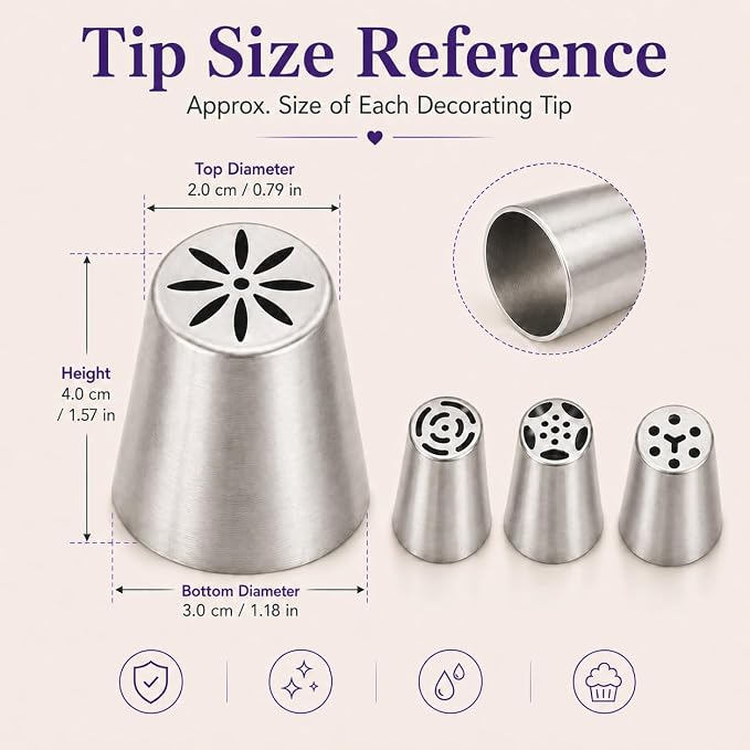 12 PCS Russian Piping Tips, Stainless Steel Flower Piping Tips for Cake Decorating, Flower Icing Tips and Frosting Nozzles for Cupcakes, Cookies, Desserts and DIY Baking Decoration