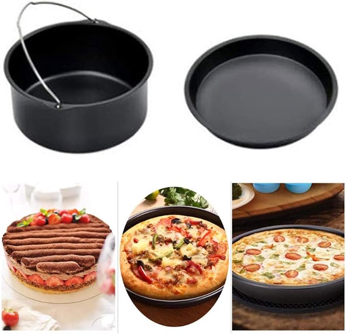 2pcs/set Universal Air Fryer Accessory Set, Include Steel Air Fryer Pizza Pan and Baking Cake Barrel, Nonstick Coating, Air Fryer Baking Pan For Gourmia