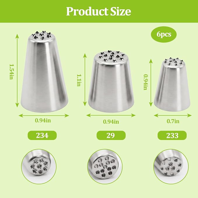 6 Pcs Grass Piping Tips,Cake Decorating Tips,Stainless Steel DIY Piping Icing Nozzle Tool for Cake Decorating Frosting Grass