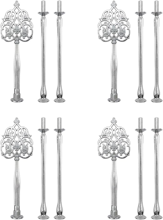 HEVSTIL 4 Set Cake Stand Hardware Kit Leaf Shape 3 Tiered Tray Hardware Fittings for Cake Stand,3 Tier Cake Stand Fittings Hardware Holder for Weeding,Party,Silver