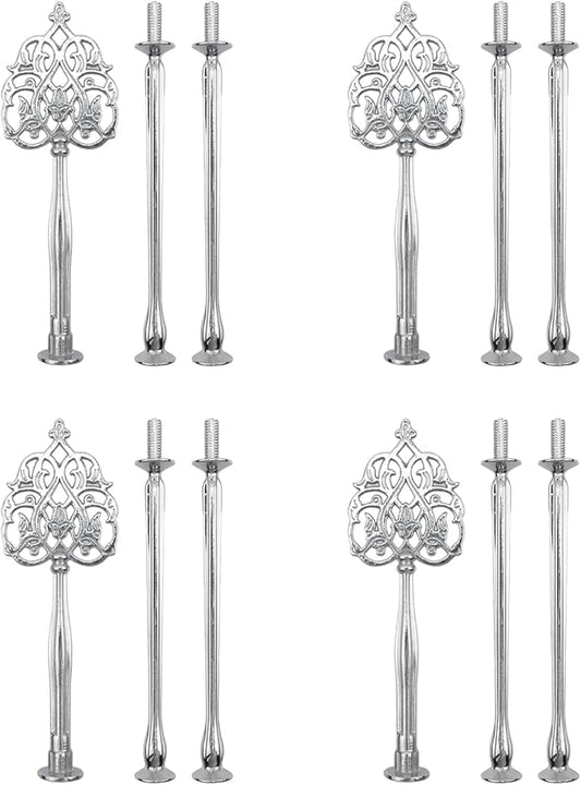 HEVSTIL 4 Set Cake Stand Hardware Kit Leaf Shape 3 Tiered Tray Hardware Fittings for Cake Stand,3 Tier Cake Stand Fittings Hardware Holder for Weeding,Party,Silver