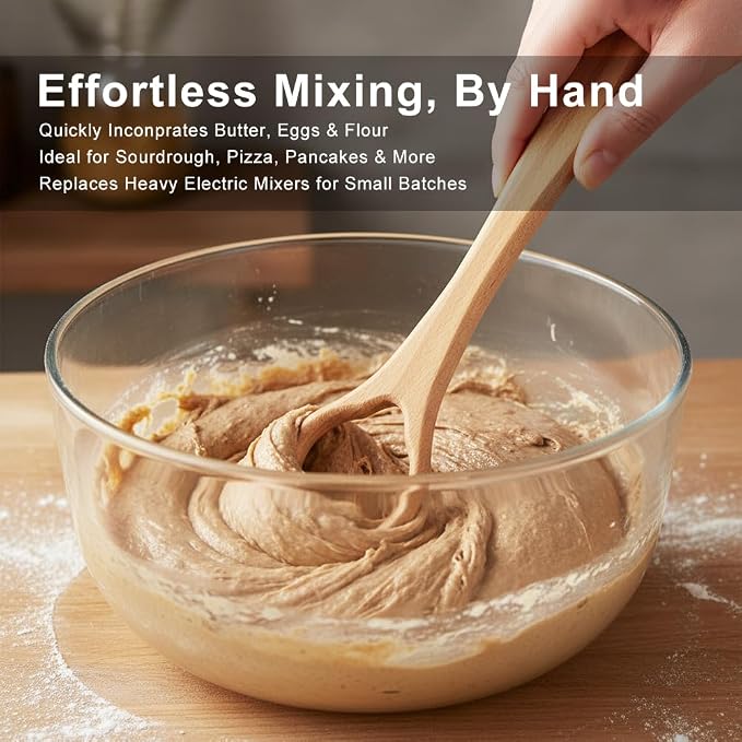 13" Wooden Danish Dough Whisk, Ergonomic Sourdough Whisk Dough Mixer Bread Whisking Tool for Bread, Pastry, Pizza & Baking, Sourdough Bread Baking Supplies(COLOR:Wood)