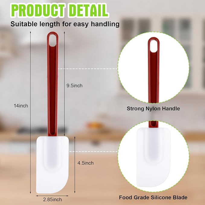 Meekoo 5 Pieces 14 Inch Rubber Spatula, 500°F High Heat Resistant Silicone Spatula Commercial Food Grade for Kitchen Cooking Baking Dishwasher Safe(Brown Red)
