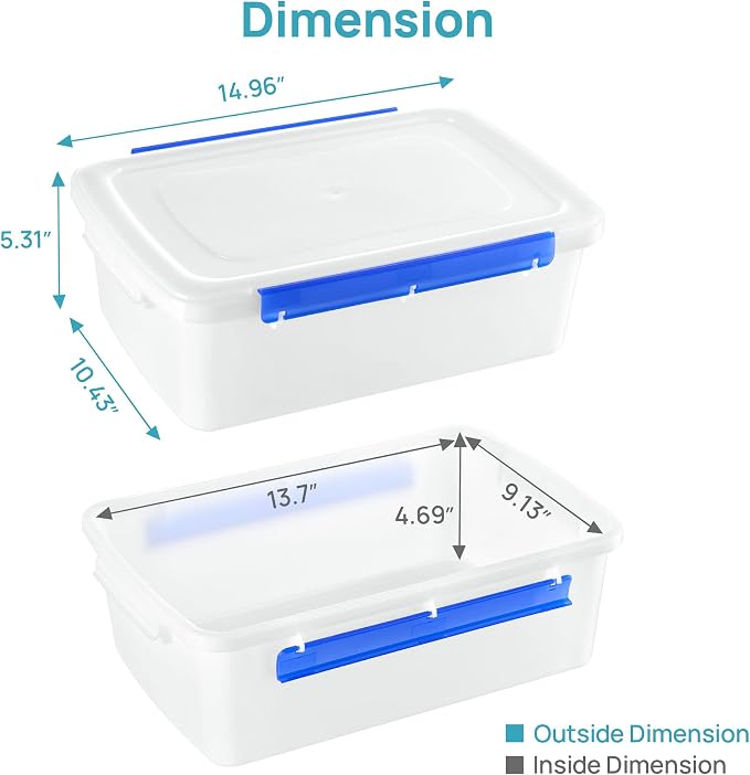Vtopmart 2 Pack Pizza Dough Proofing Box, Pizza Dough Container with Snap-on Lids, BPA Free Food Storage Containers with Lids and Buckle-Up Latches, Bread Proofing Box Fits 4-6 Balls