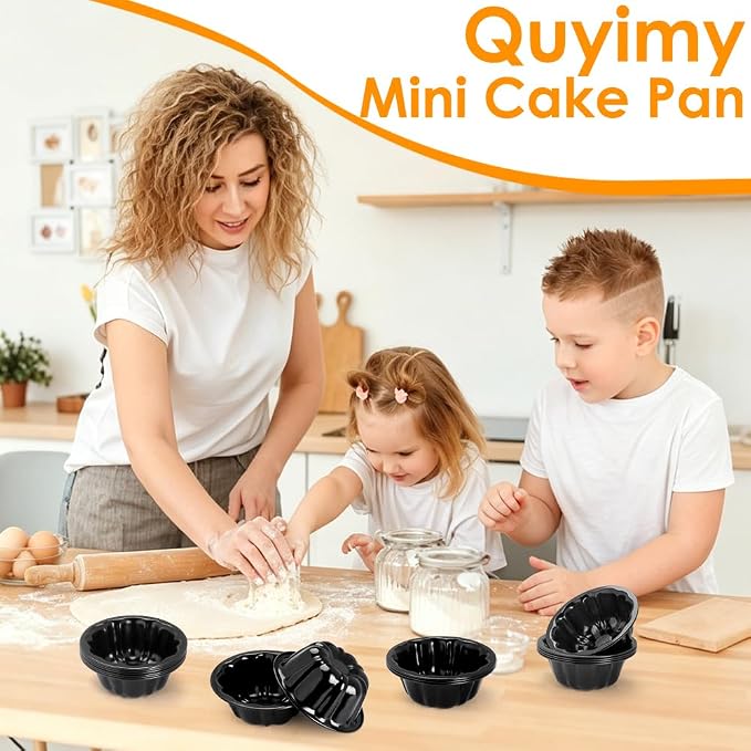 16Pcs 4 Inch Mini Fluted Cake Pan Nonstick Mini Fluted Tube Cake Pan, Carbon Steel Mini Flan Molds Pan with Oil&Dish Brushes, Reusable Oven Baking Mold for Cupcake, Bread Chocolate, Brownie