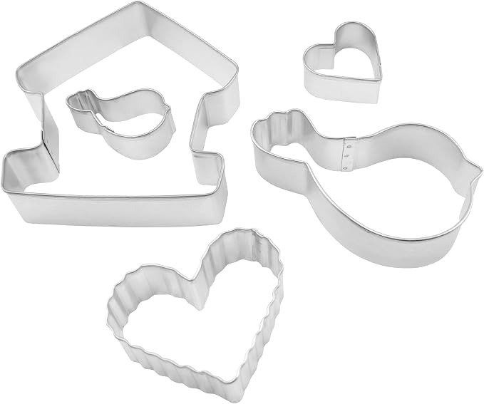 R&M International 5162 Love Birds Spring Heart, Birdhouse, and Bird Cookie Cutters 5-Piece Set