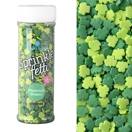 Sweets Indeed Dye Free St Patricks Day Sprinkles, Green Sharmrocks Clovers, No Artificials Dyes, Edible Sprinkle Mix, Perfect for Cake Decorations, Baking, Ice Cream, Cookies, Cupcake Topper (Dye Free Shamrock Mix)