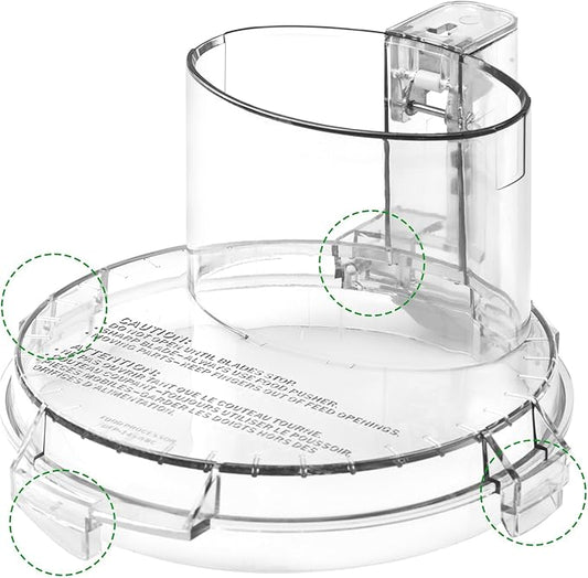 DFP-14NWBCT1 Food Processor Bowl Lid Replacement fit for Model DFP-14, Compatible with Cuisinart Food Processor DLC-005AGTXT1 Bowl, 4 Locking Knob(4.45 * 7.6in)