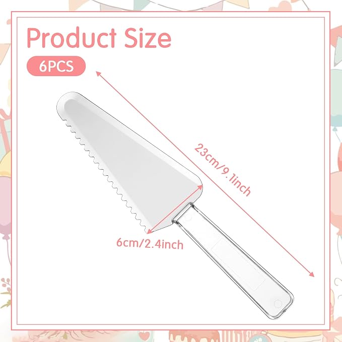 6 Pcs Disposable Plastic Cake Cutter, Durable Clear Cake Server, 9.1 Inch Cakes Pie Server Cutter Slicer Pizza Pastry Slicer for Kitchen Wedding Buffet Party