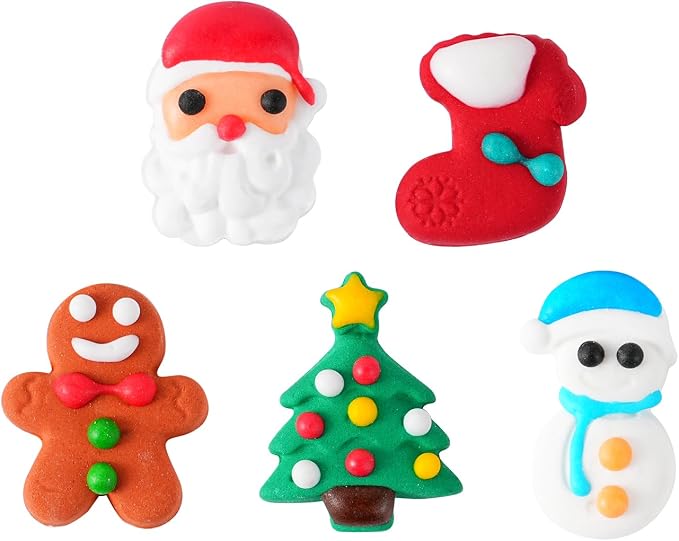 Edible Christmas Cake Decorations, Holiday Cupcake Toppers, Royal Icing Decorations, Gingerbread House Candy Edible Cookies Chocolates Baking Christmas Toppers, 35 pcs