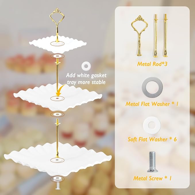 5 Pcs Cupcake Stand Set-Dessert Table Display Set with 2xlarge 3-Tier Cupcake Stands + 3X Appetizer Trays Perfect (Wave)