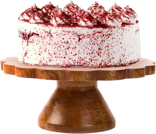 Mela Artisans 12" Mango Wood Cake Stand 5" Tall with Wooden Pedestal – Medium Polish Riser Designed for Birthday Cake and Cookie Display, Cupcake Stand & Decorative Trays