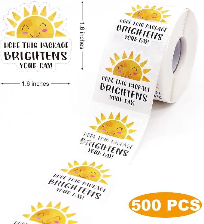 Muminglong 1.5 Inch Hope This Package Brightens Your Day Sun Stickers,Thank You Sticker,Small Shop Stickers, Small Business Packaging Sticker, 500 PCS