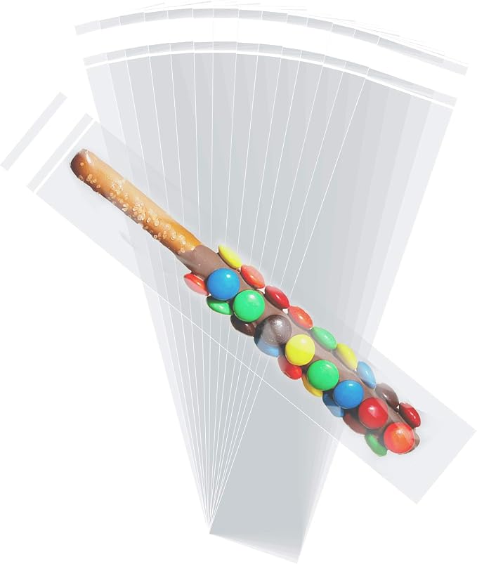 Morepack Self Sealing Cellophane Bags,2x10 Inches Clear Resealable Cellophane Pretzel Rod Bags, 200 Pcs