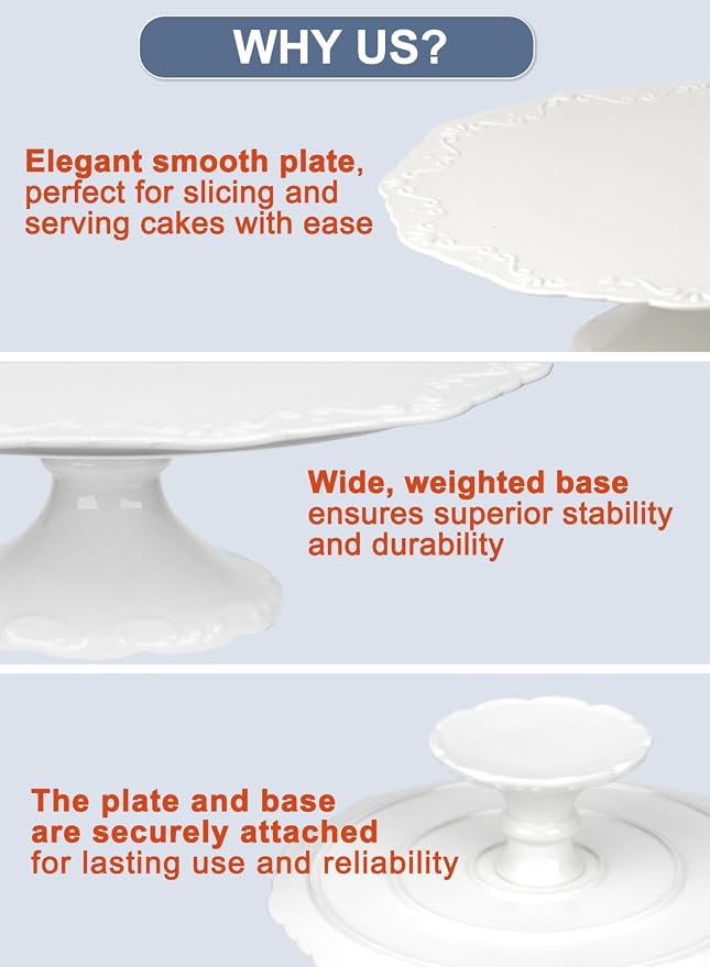 10" White Cake Stand for 8" Cake, Porcelain Cake Plate, Cake Pedestal Stand, Round Dessert Stand, Wedding Cake Stand for Party, Birthday, Baby Shower, Christmas, Mother's Day, Home Decorating Cake Display Stand