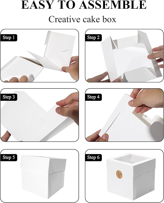 COTOPHER 30Pcs 8x8x8 Inches Cake Boxes, Square Bakery Boxes with Window, Cajas Pasteles for Valentine's Day, Mother's Day,Wedding, Birthday, Party Cake Decorating Supplies for Gift Giving