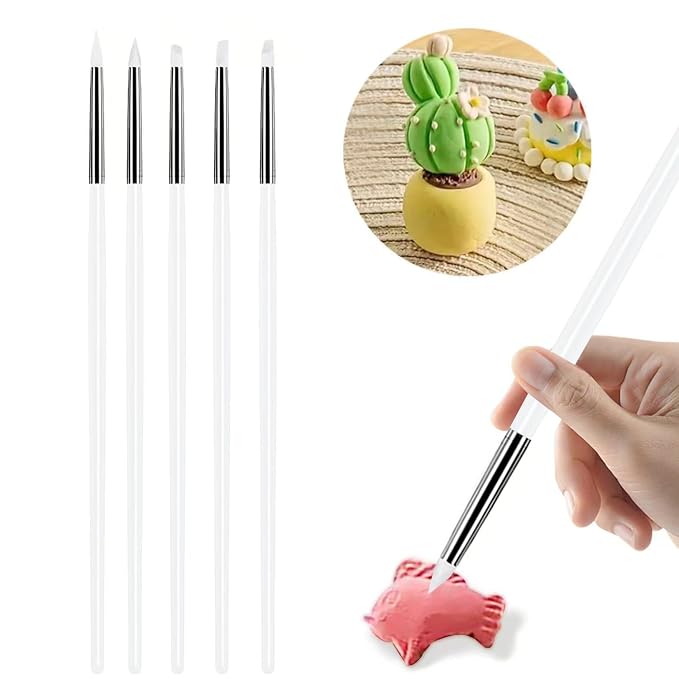 5Pcs Silicone Sculpting Tools, White Clay Sculpting Tools, Multi-Shape Silicone Brushes, Pottery Modeling Tools for Polymer Clay, Ceramics, Nail Art, Fondant & Craft DIY