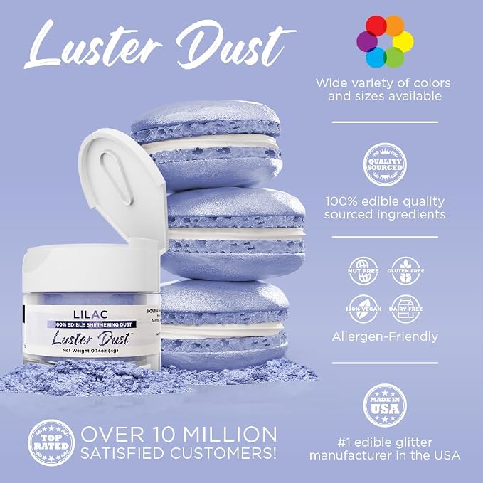 Luster Dust - Lilac Purple (4g 1x Jar) | Edible Vegan Dust & Paint for Cake Decorating, Ice Cream, Desserts, Cocktails and Beverages by Bakell