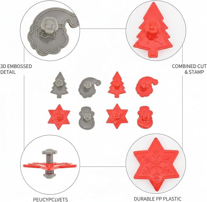 Essential Baking Tool: 3D Embossed Cookie Cutter Set, 4-Piece PP Plastic Cut and Stamp Tool Kit
