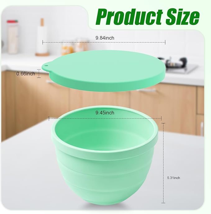 Foldable Silicone Liners for 5 Qt KitchenAid Tilt-Head Stand Mixer(Only), Odourless,Thicker, Cold/Heat-Resistant & Non-Stick, Easy Clean, with Splash-proof Bowl Lid, Green
