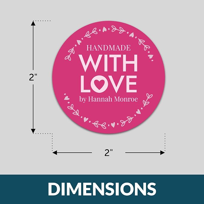 Personalized Handmade with Love Stickers – Custom 2" Round Packaging Labels for Small Business Orders, Gifts, Boxes & Envelopes (50–1000 Stickers) (Circled Heart)