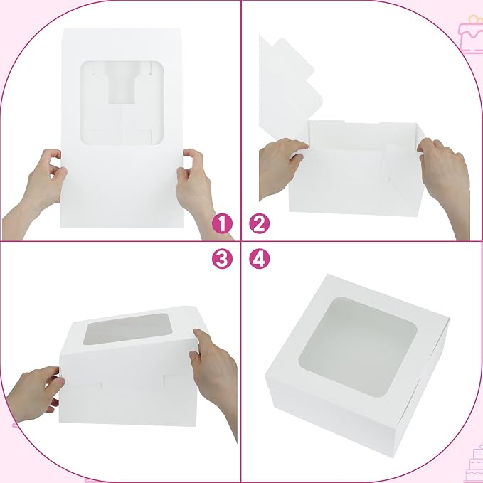 30pcs Cake Boxes with Window,10x10x5 Inches Bakery Boxes Treat Cookie Dessert Boxes Pastry Box for Cake,Chocolate Covered Strawberries,Cupcakes,Donuts,Baked Goods