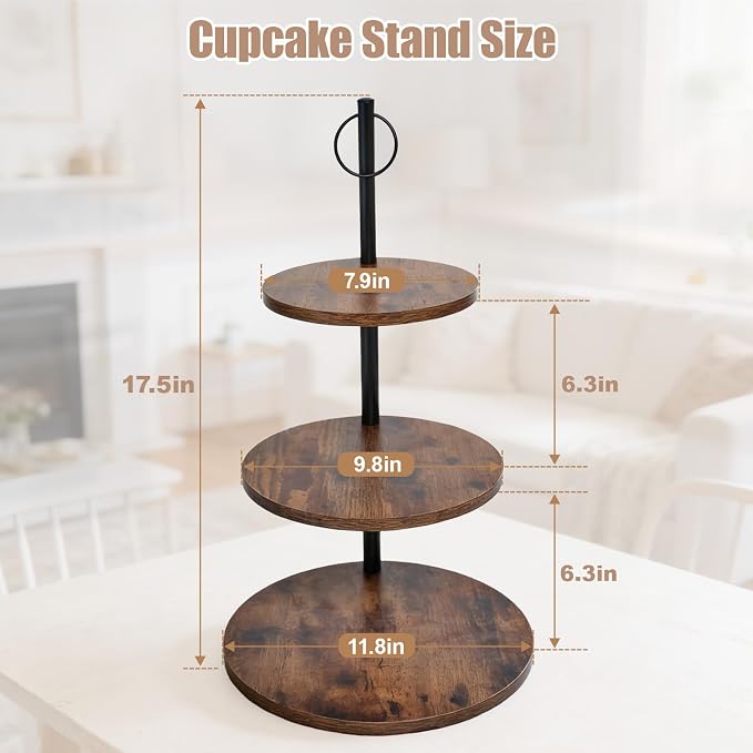 Cupcake Stand, Wood Cake Stand, Cupcake Display Stand, Wedding Cake Stands, Rotatable Cupcake Stands for Party, 3 Tier Cupcake Stand, Cup Cake Tower Stand for Birthday Anniversary Party Decoration