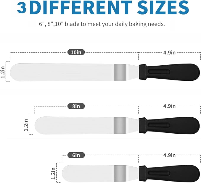 3 PCS Icing Spatulas, Offset Spatula, Stainless Steel Cake Decorating Spatulas Set 6/8/10 inch Professional Angled Cake Spatula Plastic Frosting Handle for Home, Kitchen or Bakery by XEKIGU