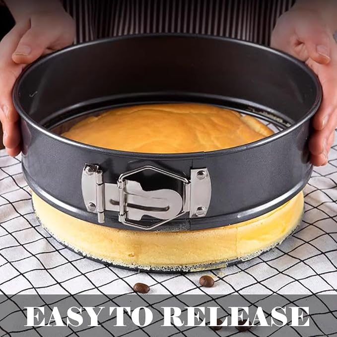 9 Inch Non-stick Springform Pan with Removable Bottom, Leakproof Round Bakeware for Cheesecakes, Cakes and Quiches, Carbon Steel, Black