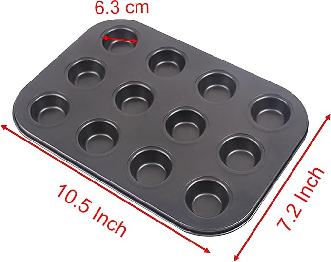 Small Carbon Steel Non Stick Coating Muffin Pan, 1 Pack Mini Size 10.5 Inch x 7.2 Inch 12 Cup Cupcake for Baking of Muffin, Cake, Doughnut and Bread (1)