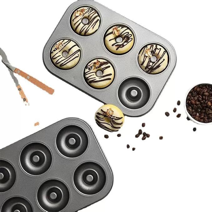 2 Pack Donut Pans, Premium Carbon Steel 6-Cavity Non-Stick Donut Mold, Perfect Baking Pans for Bagels Biscuit Cake, Dishwasher Oven Safe