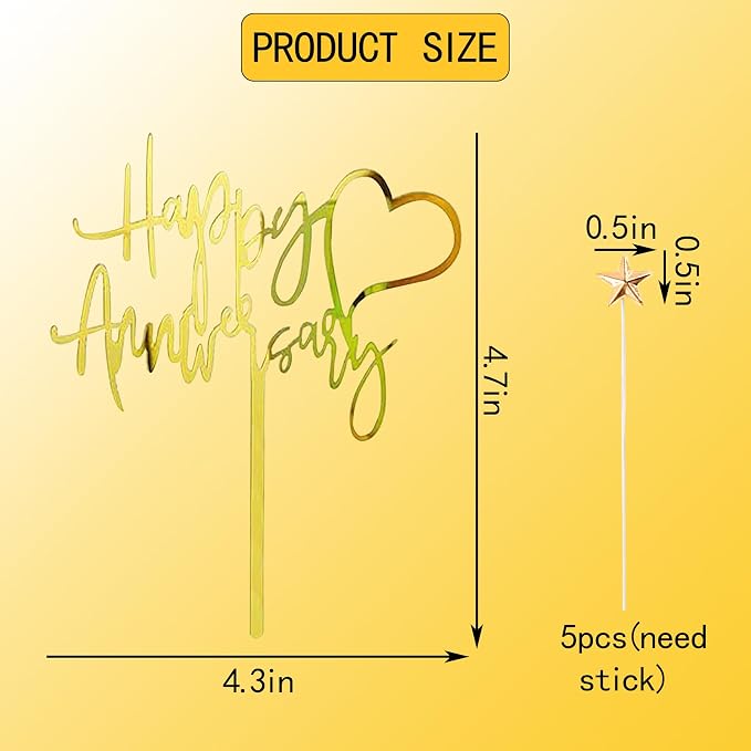 Happy Anniversary Cake Topper Happy Anniversary Cake Decorations for Party Decorations (small gold star)