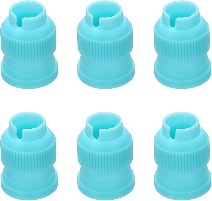uxcell 6 Pcs Piping Tip Coupler, Small Couplers Icing Frosting Piping Bag Reusable Cake Baker Decor Tools Kit for Russian Flower Mouth Nozzles Pastry Cupcake Tips, Sky Blue