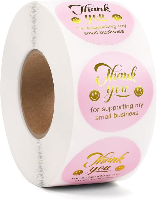 1000 PCS Thank You Stickers for Small Business, Pink and Rose Gold | 1.5 Inch, Smile Design Stickers, Envelope Seals for Packaging, Gift Bags, Boxes