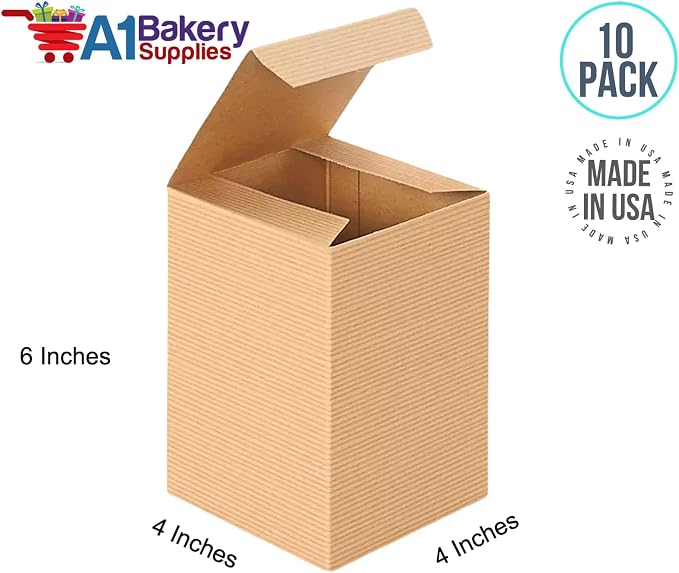 A1 Bakery Supplies Preimer High Kraft Pinstripe Brown Treat Gift Boxes (4 in X 4 in X 6 in 10 Pack)