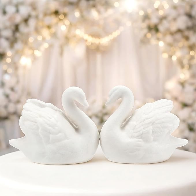 Hoteam 2 Pcs Swan Cake Topper Couple Wedding Cake Toppers Decor Vintage Elegant Ceramics Wedding Decor Novios Para Pastel for Anniversaries Engagement Party Bridal Showers Romantic Desk Decoration