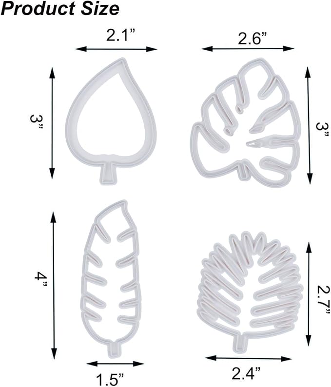Mity rain Tropical Leaf Cookie Cutter - Hawaiian Palm Leaves Fondant Cutters Set for Gum Paste, Sugarcraft Candy, Luau Cake Decorating （4Pcs）