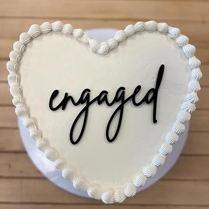 Black Acrylic Engaged Cake Topper,Engagement Theme Cake Topper, Wedding Anniversary Bridal Shower Bachelorette Party Cake Decorations,Dessert Decor, DIY Cake Decoration