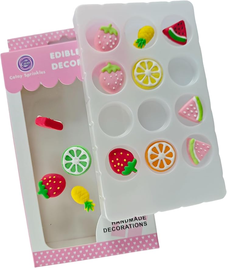 Edible Mixed 12pcs Fruit Sugar cake decorations, cupcake toppers, perfect Icing Cookies decro for Valentine's Day Birthday Halloween Thanksgiving Christmas party Team Dinner