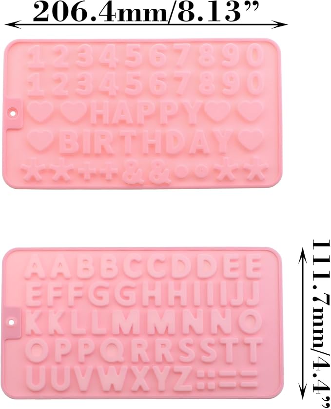DGZZI 2PCS 20.5x11.2cm Pink Silicone Digital Alphabet Fondant Shaping Moldlings with Droppers DIY Baking Tool Suitable for Decorating Birthday Cakes and Dessert Display Stands
