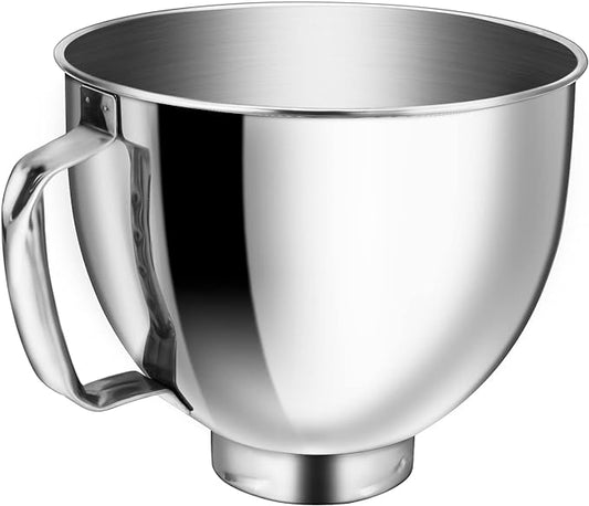 Wiselet 5 Quart Stainless Steel Mixing Bowl for KitchenAid 4.5 & 5 Qt Tilt-Head Stand Mixer, 18/8 Food-Grade Secondary Extra Bowl for Artisan Classic Series, Large Capacity for Meal Prep & Baking