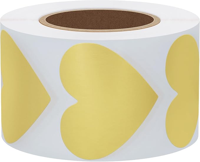 Hybsk 500pcs Heart Shaped Stickers 1.5 inch Gold Heart Labels for Party Decorations Envelopes (Gold)