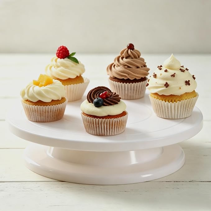 Bonsicoky Cake Stand 11 Inch Rotating Cake Turntable for Decorating, Smoothly Revolving Baking Turntable Stand for Cake, Cupcake, Cookie, Muffin, White