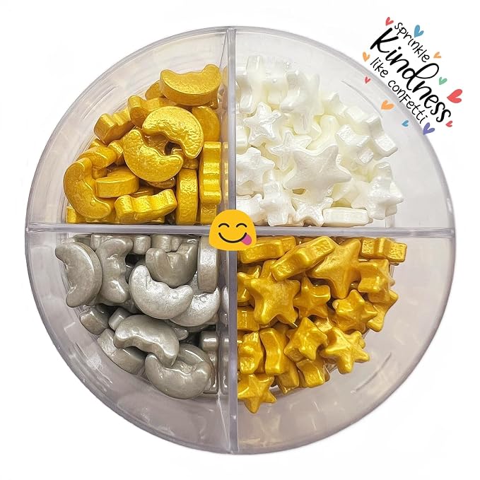 SE Si&Moos Moon and Star Sprinkles Edible Gold and White Star Sprinkles Gold and Silver Moon Cake Decoration Celestial Decorations for Party Baby Shower Birthday Holiday Supplies 3.5 OZ