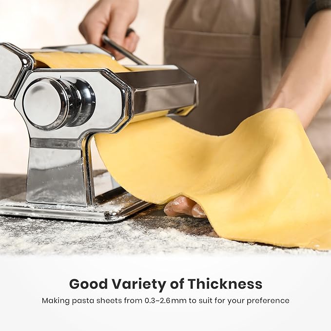 3-in-1 Pasta Maker, 9 Thickness Settings, Dough Rollers & 2 Size Cutters | Stainless Steel Construction, Sturdy & Durable, Easy to Clean, Rust-Resistant & Lightweight, Great Gift Choice