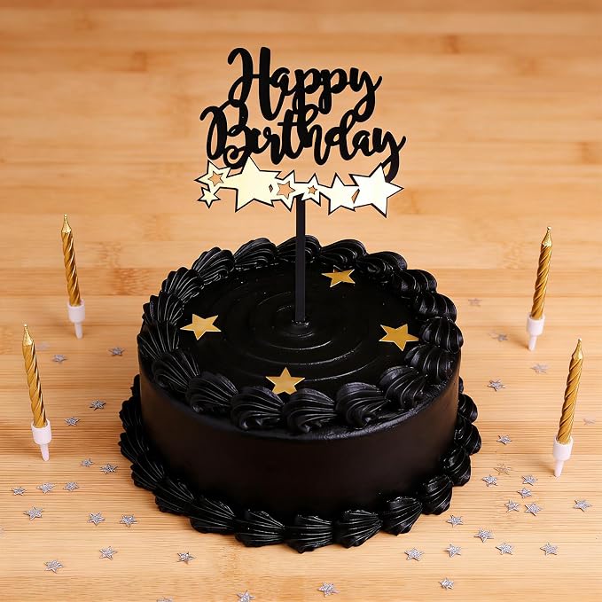 Acrylic Happy Birthday Cake Topper Durable Reusable Perfect for Birthday Cakes, Cupcakes, Dessert Tables Ideal for Kids Adults Birthday Celebrants (Black,Gold-2)