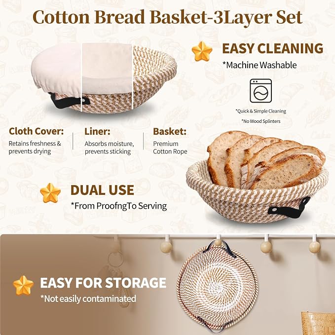 Sourdough Starter Kit 10" Round Banneton Bread Proofing Basket | Sourdough Bread Baking Supplies - Starter Jars, Bread Sling, Scoring Lame, Dough Whisk & Scrapers,Sour Dough Kits for Bakers
