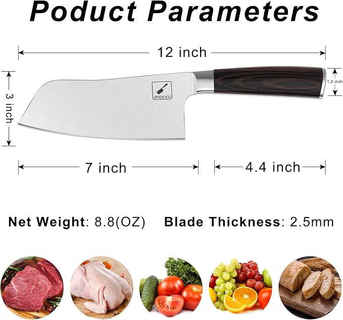 imarku Kitchen Knife, 7 Inch Ultra Sharp Butcher Knife - Japanese SUS440A Stainless Steel Meat Cleaver with Ergonomic Handle, Meat Knife for Home, Kitchen, Restaurant