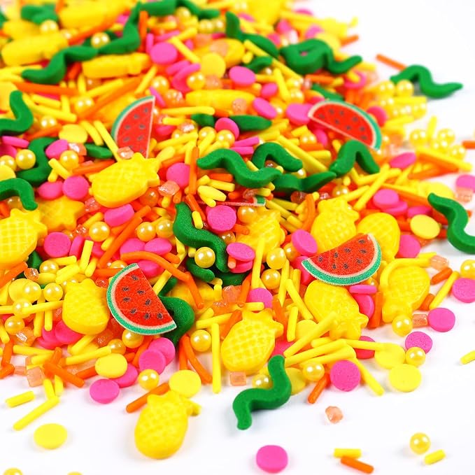 Summer Themed Sprinkle for Cake Decorating, Watermelon Pineapple Fruits Sprinkles for Edible Cupcakes toppers, Party Candy for Decorating Cakes, Cupcakes, Cookies & Desserts